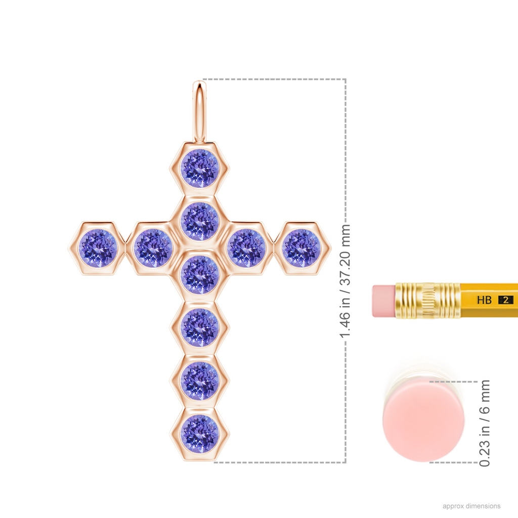 3mm AAA Natori x Angara Hexagonal Tanzanite Cross Pendant in Rose Gold Ruler