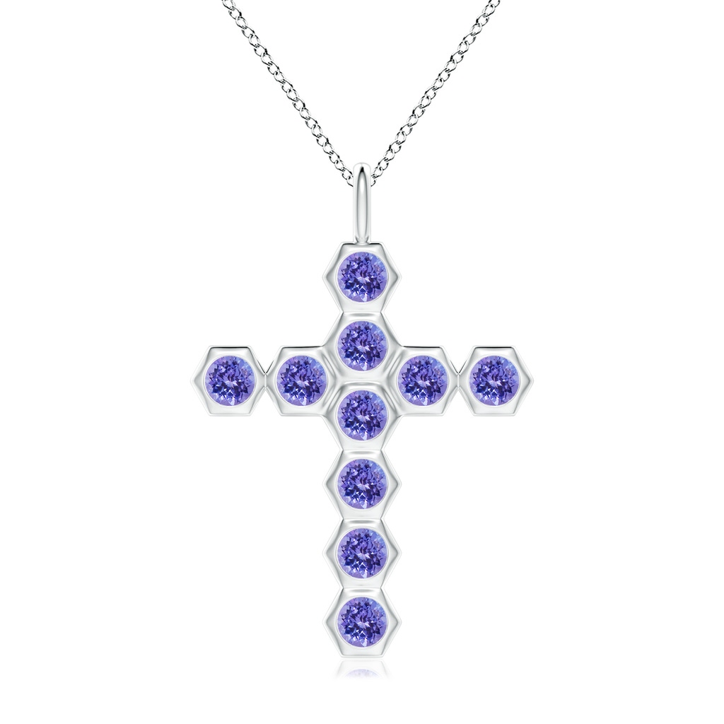 3mm AAA Natori x Angara Hexagonal Tanzanite Cross Pendant in White Gold