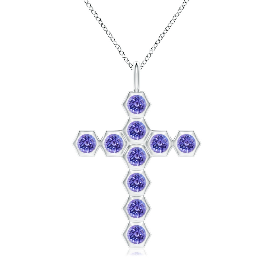 3mm AAA Natori x Angara Hexagonal Tanzanite Cross Pendant in White Gold 