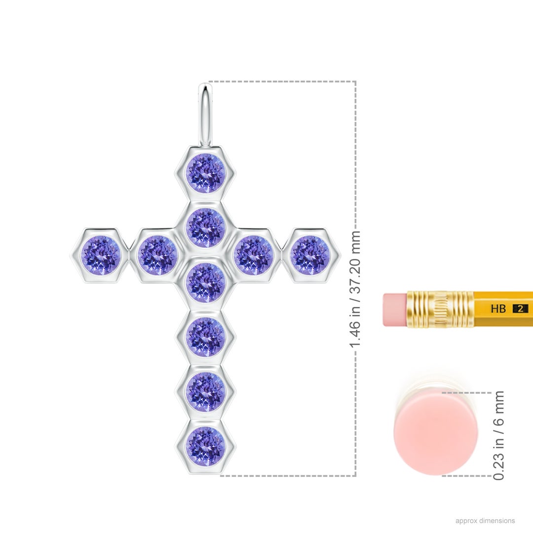 3mm AAA Natori x Angara Hexagonal Tanzanite Cross Pendant in White Gold - ruler