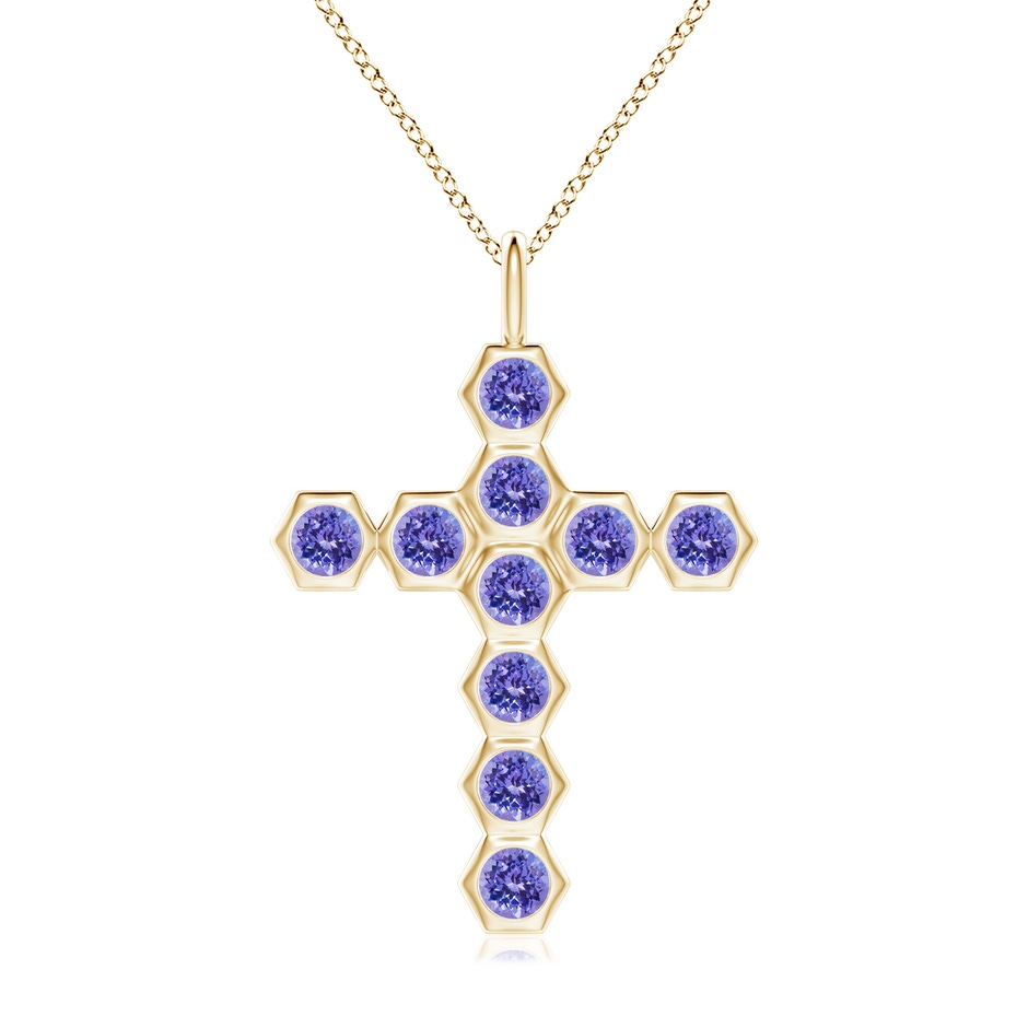 3mm AAA Natori x Angara Hexagonal Tanzanite Cross Pendant in Yellow Gold 