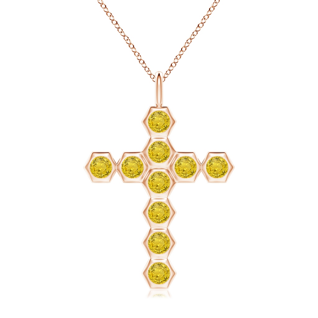 3mm AAA Natori x Angara Hexagonal Yellow Sapphire Cross Pendant in Rose Gold
