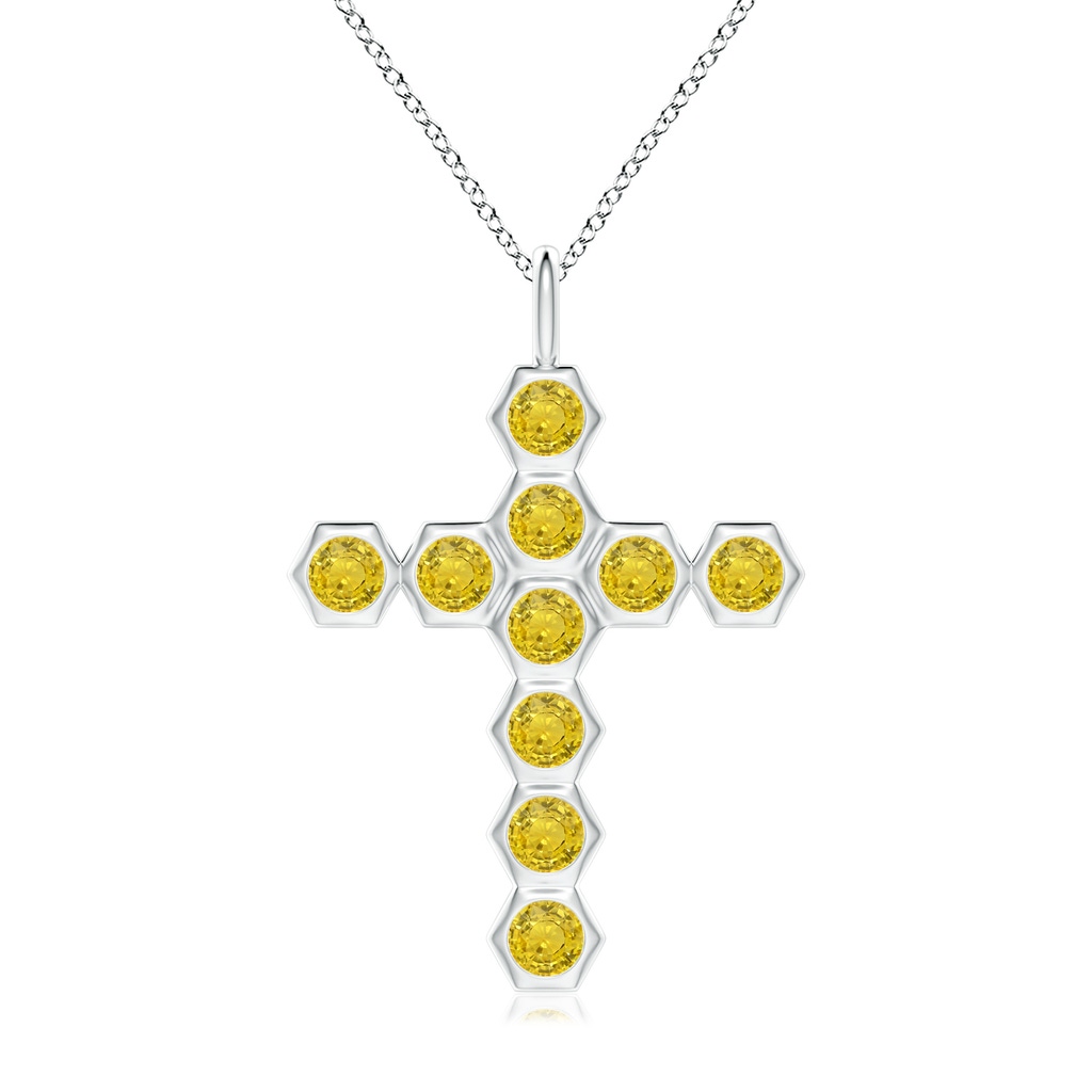 3mm AAA Natori x Angara Hexagonal Yellow Sapphire Cross Pendant in White Gold