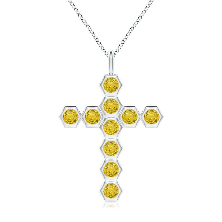 3mm AAA Natori x Angara Hexagonal Yellow Sapphire Cross Pendant in White Gold 