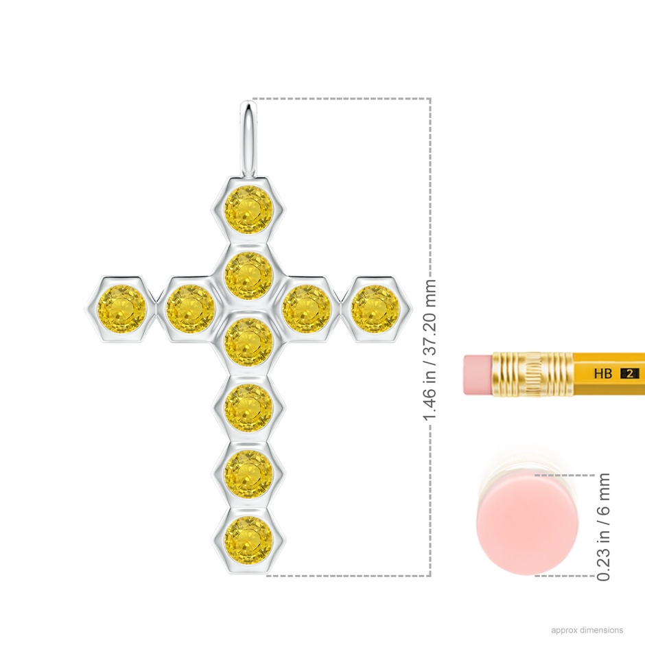 3mm AAA Natori x Angara Hexagonal Yellow Sapphire Cross Pendant in White Gold ruler