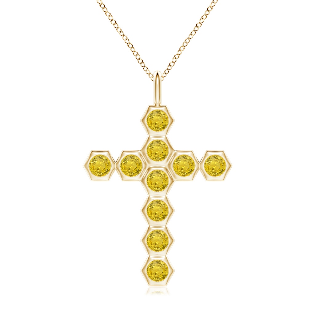 3mm AAA Natori x Angara Hexagonal Yellow Sapphire Cross Pendant in Yellow Gold