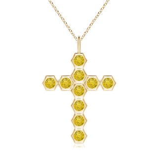 3mm AAA Natori x Angara Hexagonal Yellow Sapphire Cross Pendant in Yellow Gold