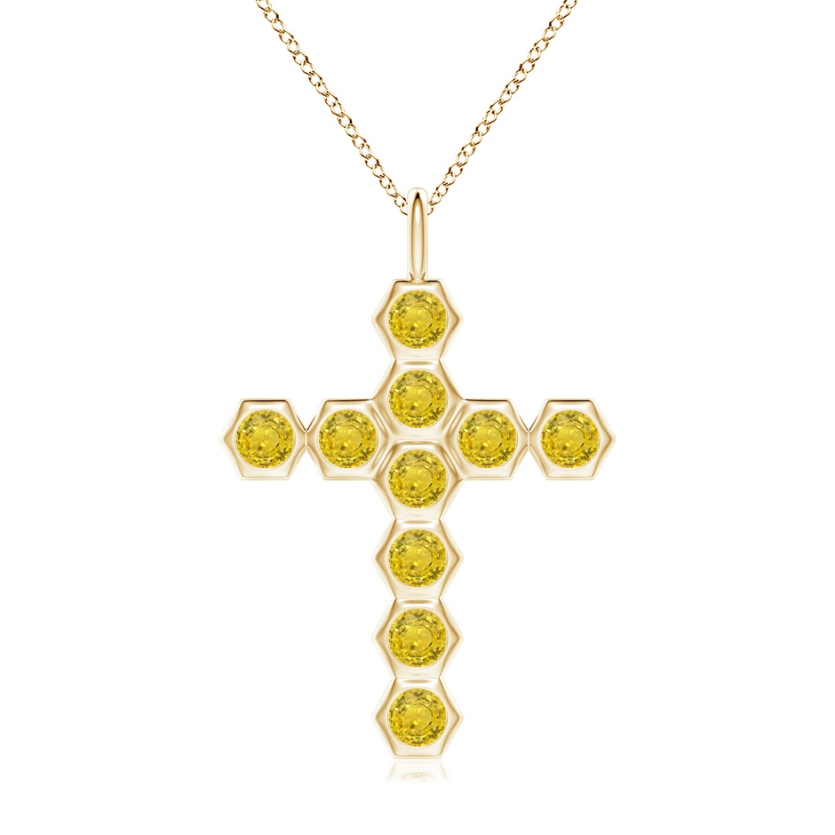 3mm AAA Natori x Angara Hexagonal Yellow Sapphire Cross Pendant in Yellow Gold 