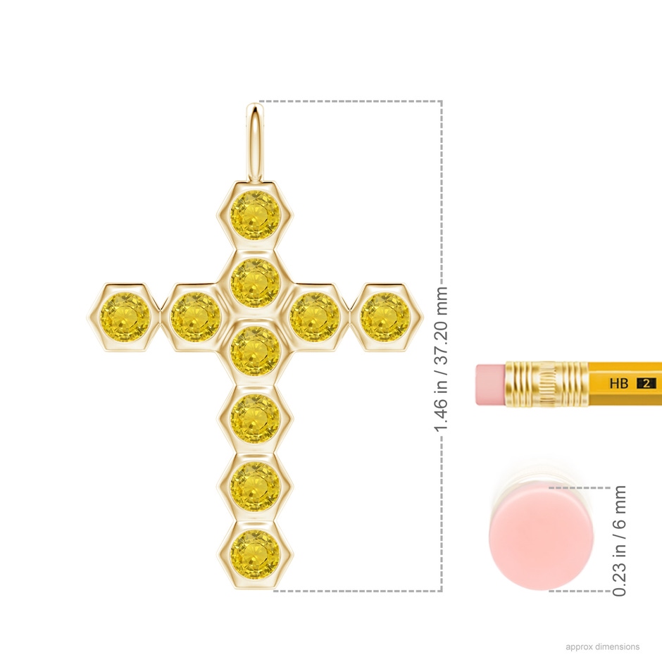 3mm AAA Natori x Angara Hexagonal Yellow Sapphire Cross Pendant in Yellow Gold ruler