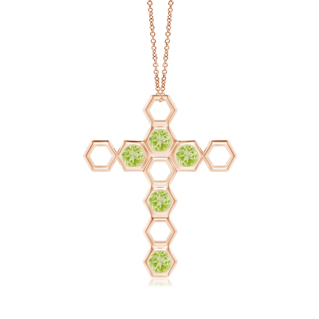 3mm AAA Natori x Angara Hexagonal Alternate Peridot Cross Pendant in Rose Gold