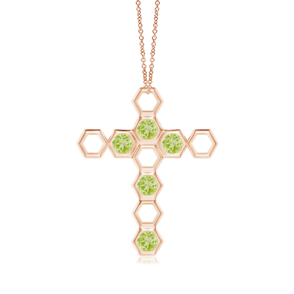 3mm AAA Natori x Angara Hexagonal Alternate Peridot Cross Pendant in Rose Gold 