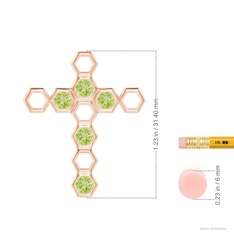 3mm AAA Natori x Angara Hexagonal Alternate Peridot Cross Pendant in Rose Gold ruler