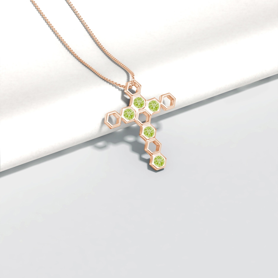 3mm AAA Natori x Angara Hexagonal Alternate Peridot Cross Pendant in Rose Gold lifestyle