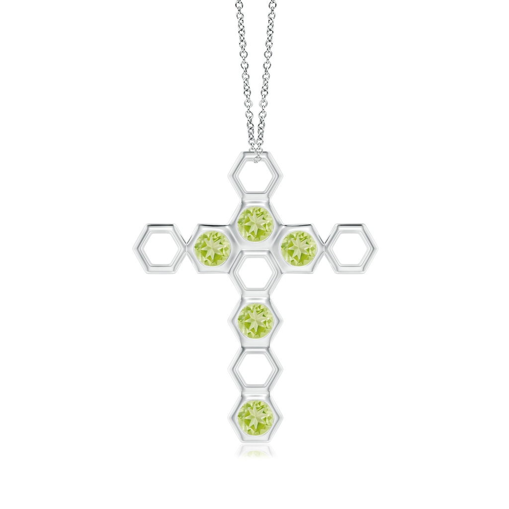 3mm AAA Natori x Angara Hexagonal Alternate Peridot Cross Pendant in White Gold