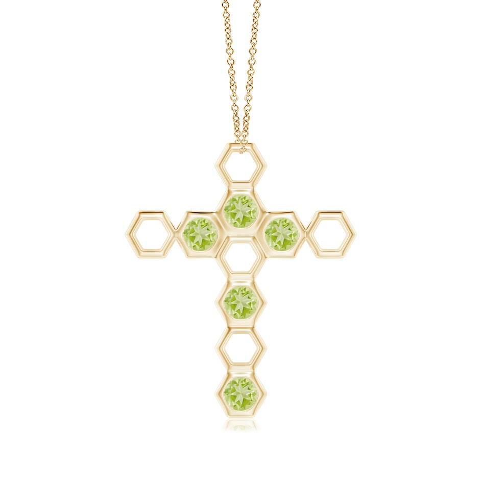 3mm AAA Natori x Angara Hexagonal Alternate Peridot Cross Pendant in Yellow Gold 