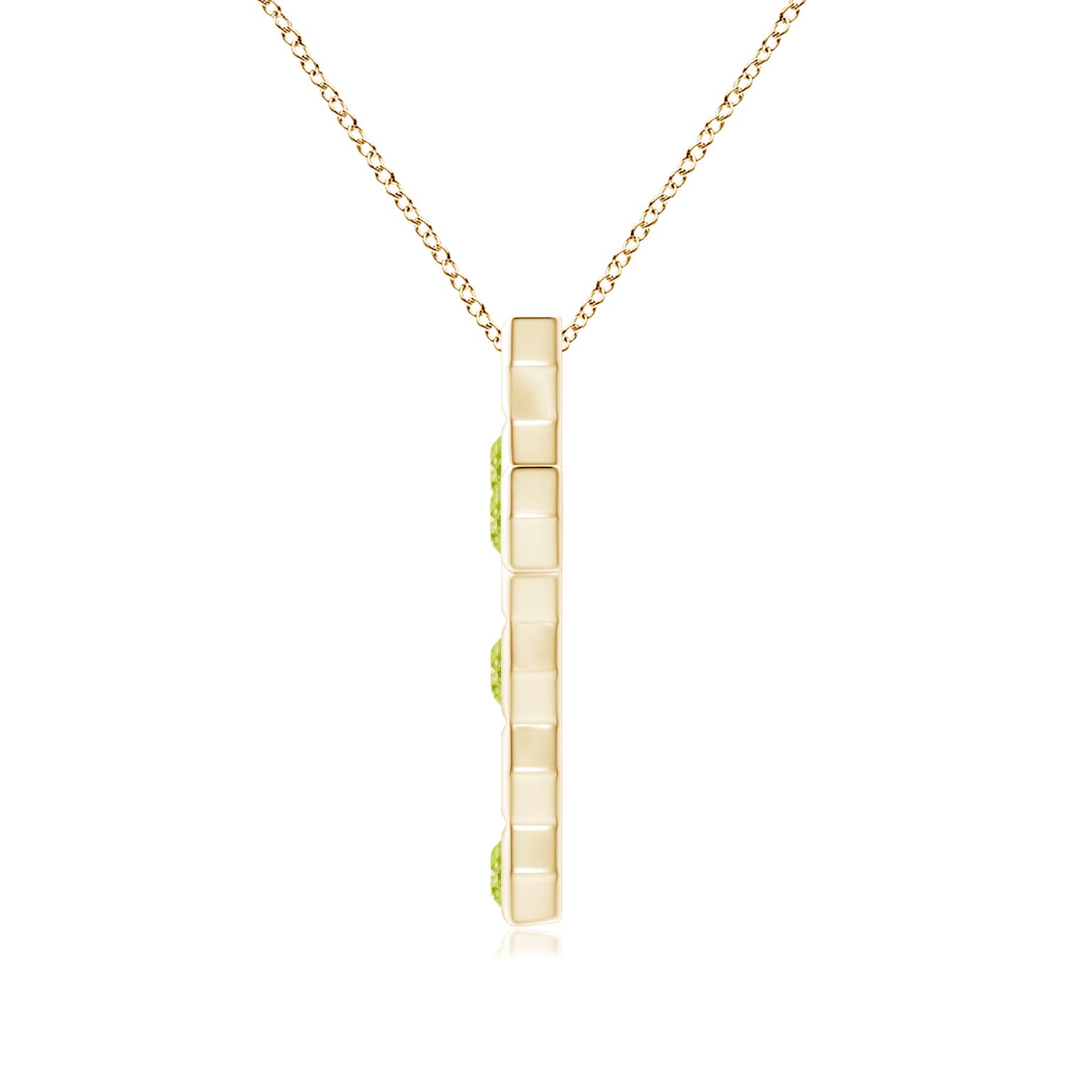 3mm AAA Natori x Angara Hexagonal Alternate Peridot Cross Pendant in Yellow Gold - side 1
