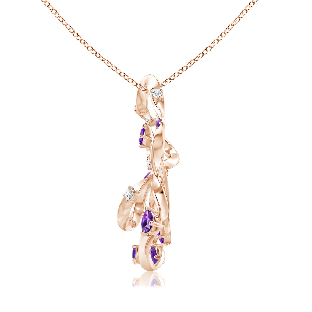 6x4mm AAA Natori x Angara Multi-Shape Dispersed Amethyst & Diamond Sakura Pendant in Rose Gold Side-1