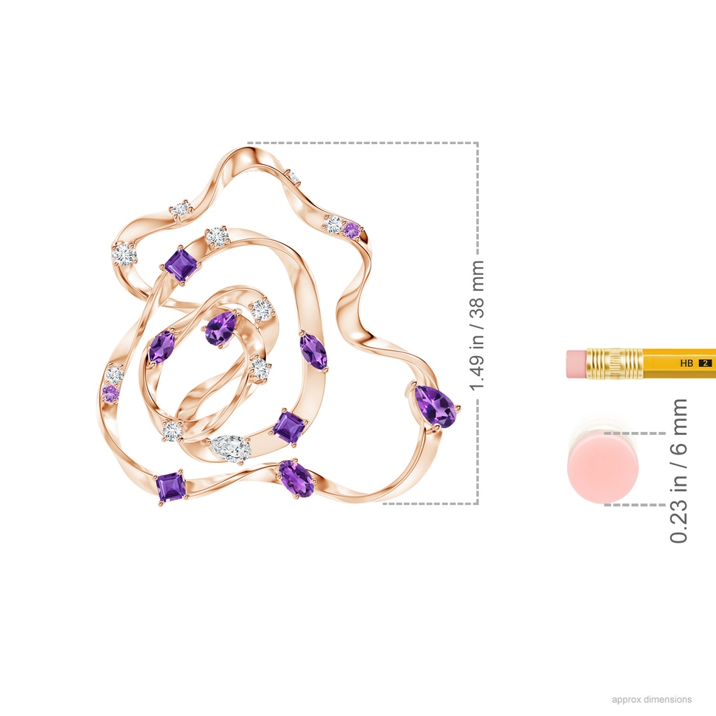 6x4mm AAA Natori x Angara Multi-Shape Dispersed Amethyst & Diamond Sakura Pendant in Rose Gold Ruler