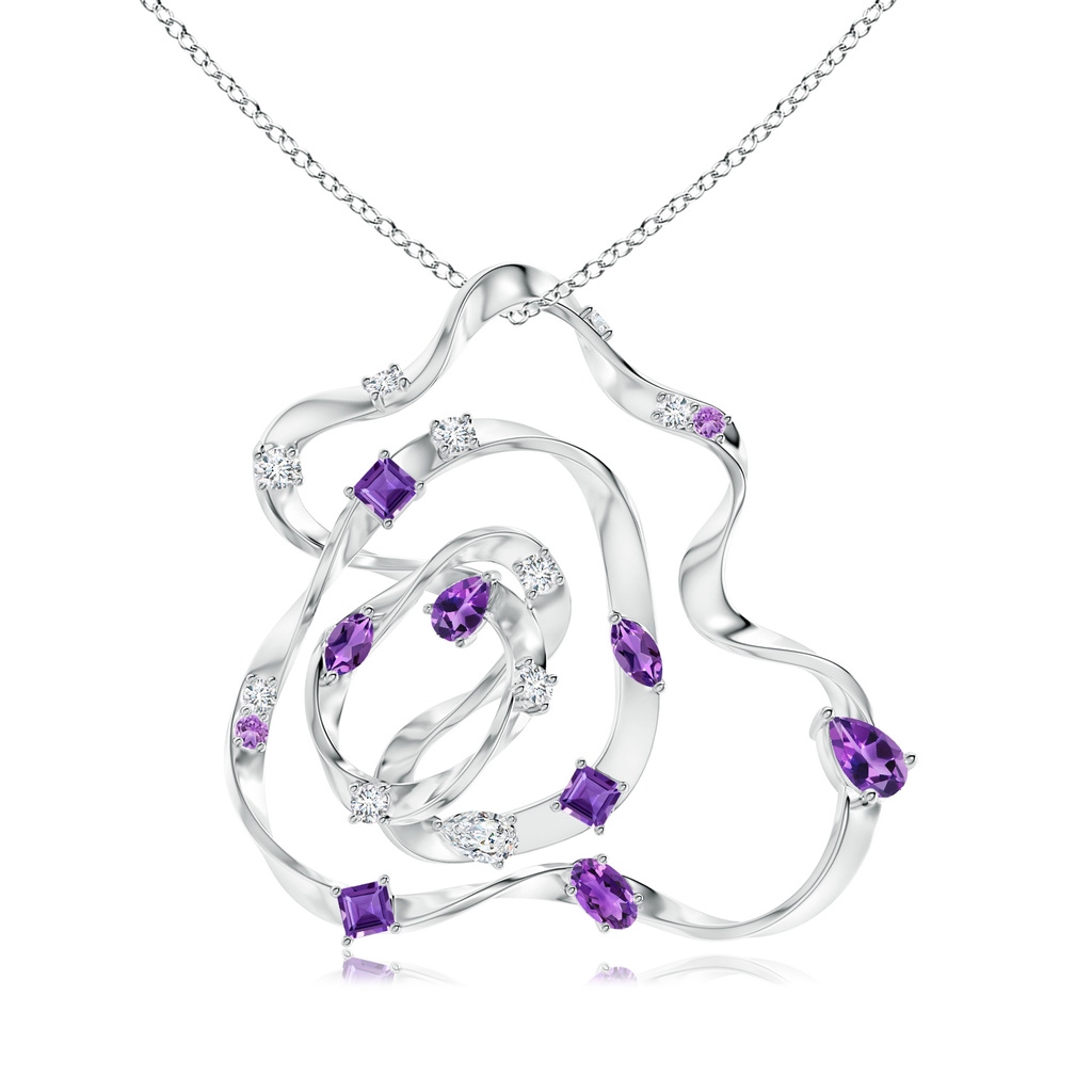 6x4mm AAA Natori x Angara Multi-Shape Dispersed Amethyst & Diamond Sakura Pendant in White Gold