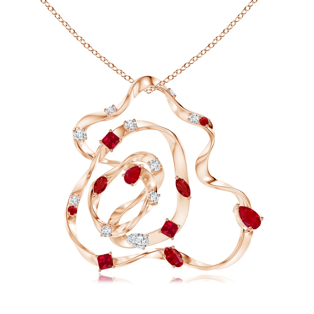 6x4mm AAA Natori x Angara Multi-Shape Dispersed Ruby & Diamond Sakura Pendant in Rose Gold