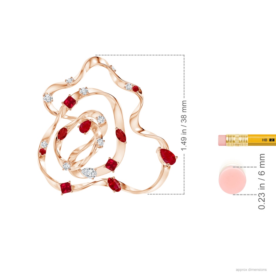 6x4mm AAA Natori x Angara Multi-Shape Dispersed Ruby & Diamond Sakura Pendant in Rose Gold ruler