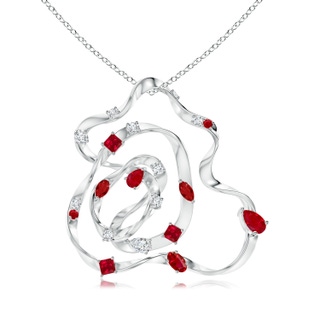 6x4mm AAA Natori x Angara Multi-Shape Dispersed Ruby & Diamond Sakura Pendant in White Gold