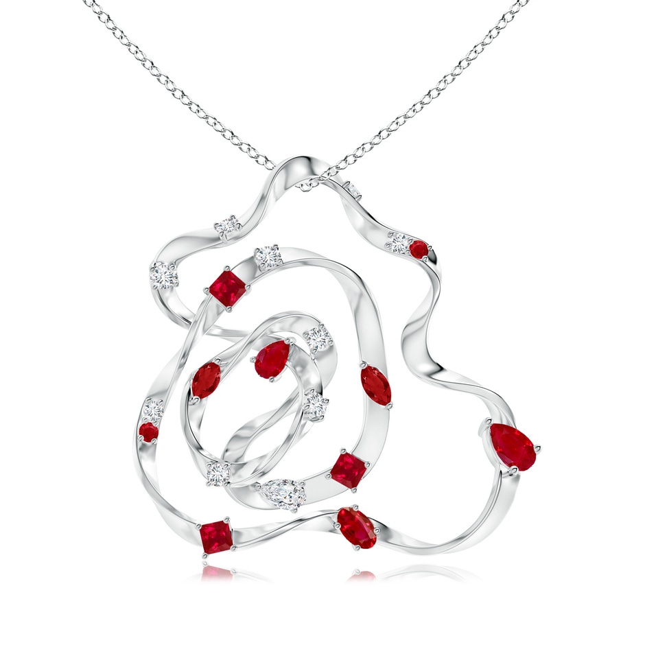 6x4mm AAA Natori x Angara Multi-Shape Dispersed Ruby & Diamond Sakura Pendant in White Gold 