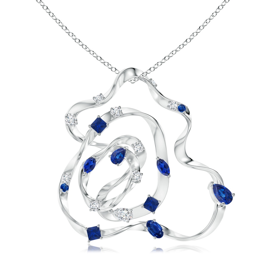 6x4mm AAA Natori x Angara Multi-Shape Dispersed Sapphire & Diamond Sakura Pendant in White Gold 