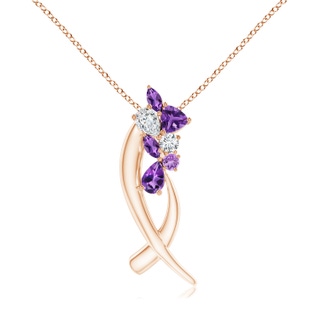 6x4mm AAA Natori x Angara Cascading Multi-Shape Amethyst & Diamond Sumi Stroke Slider Pendant in Rose Gold