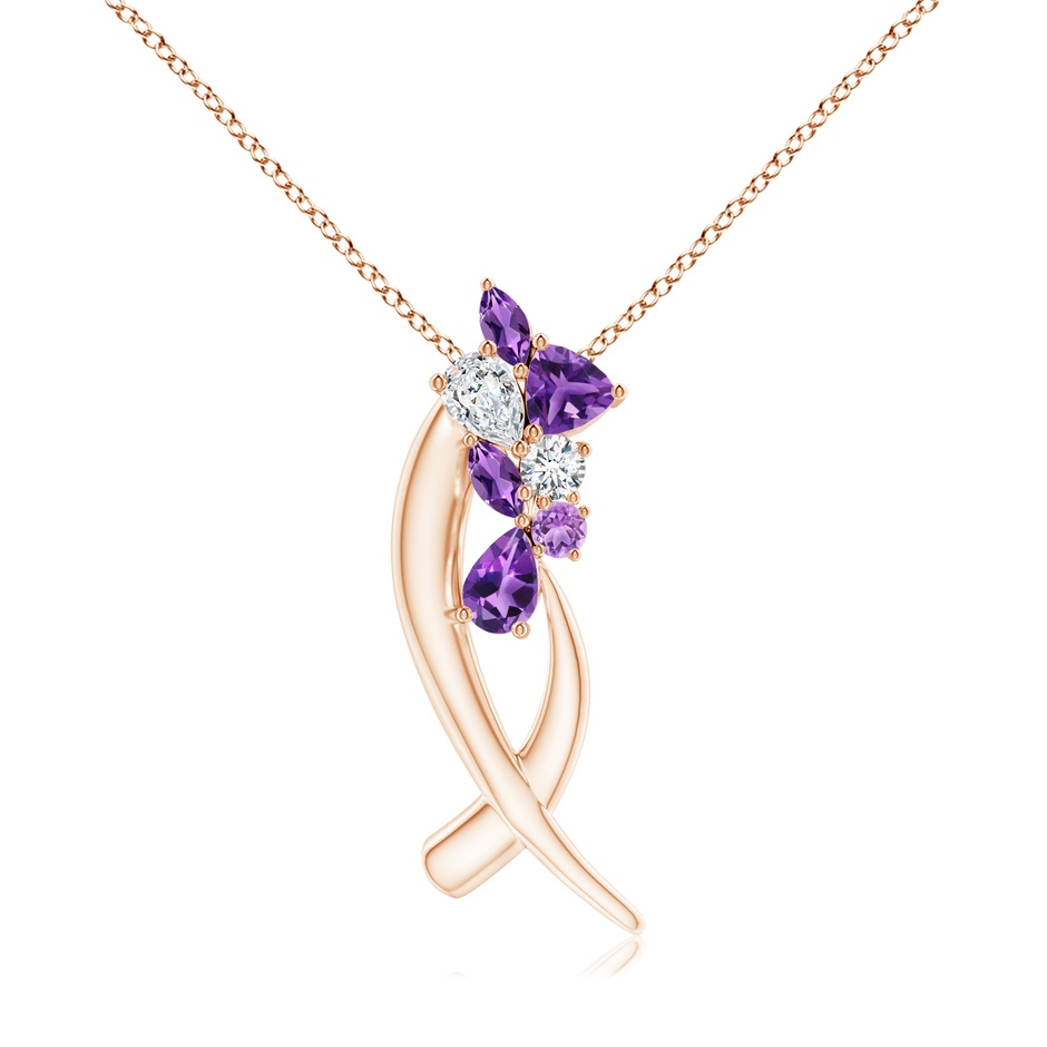 6x4mm AAA Natori x Angara Cascading Multi-Shape Amethyst & Diamond Sumi Stroke Slider Pendant in Rose Gold 