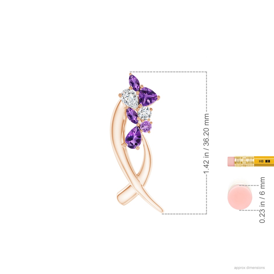 6x4mm AAA Natori x Angara Cascading Multi-Shape Amethyst & Diamond Sumi Stroke Slider Pendant in Rose Gold ruler