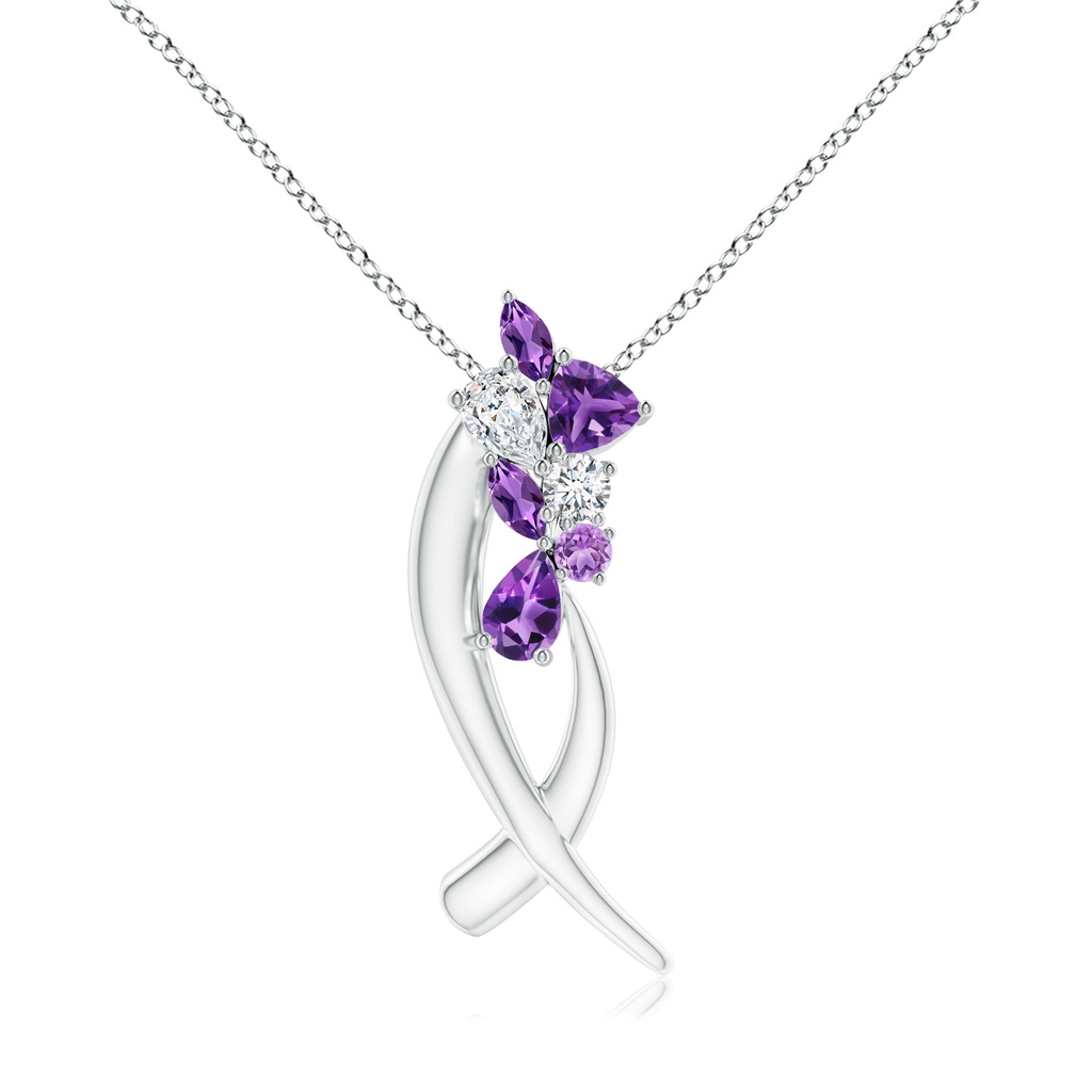 6x4mm AAA Natori x Angara Cascading Multi-Shape Amethyst & Diamond Sumi Stroke Slider Pendant in White Gold