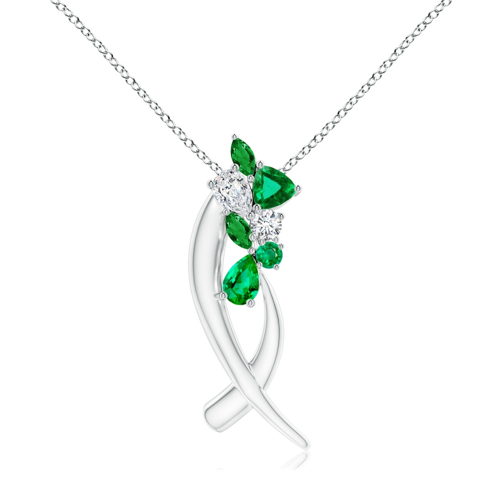 6x4mm AAA Natori x Angara Cascading Multi-Shape Emerald & Diamond Sumi Stroke Slider Pendant in White Gold