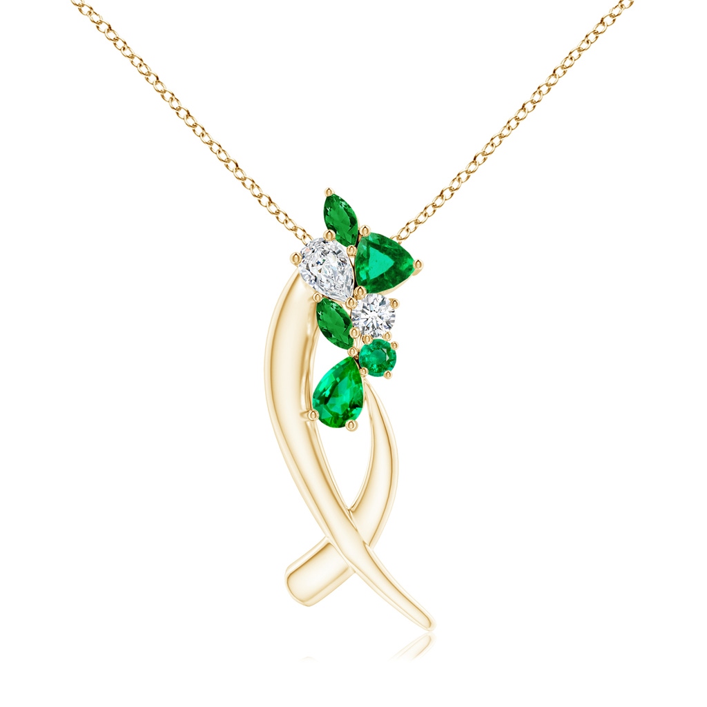 6x4mm AAA Natori x Angara Cascading Multi-Shape Emerald & Diamond Sumi Stroke Slider Pendant in Yellow Gold 