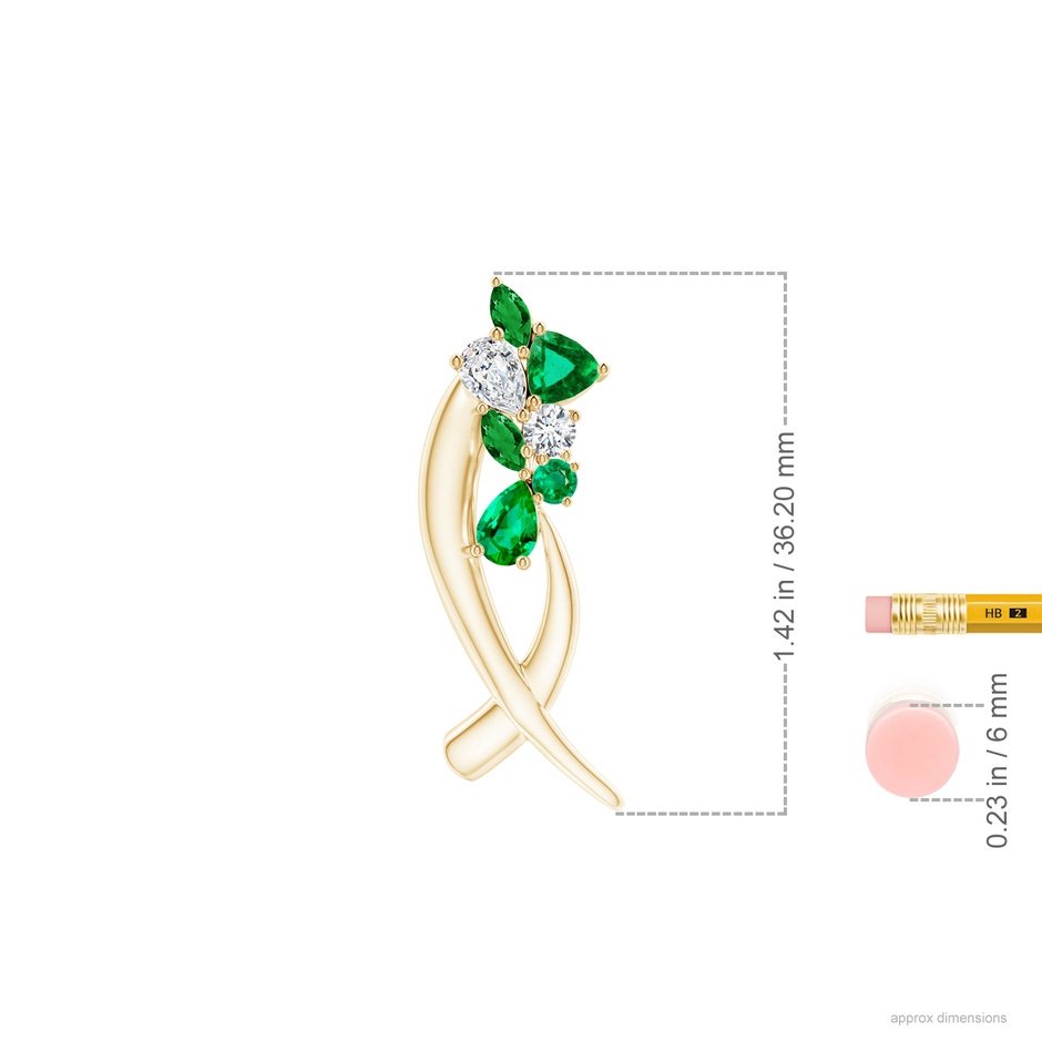 6x4mm AAA Natori x Angara Cascading Multi-Shape Emerald & Diamond Sumi Stroke Slider Pendant in Yellow Gold ruler