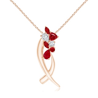 6x4mm AAA Natori x Angara Cascading Multi-Shape Ruby & Diamond Sumi Stroke Slider Pendant in Rose Gold