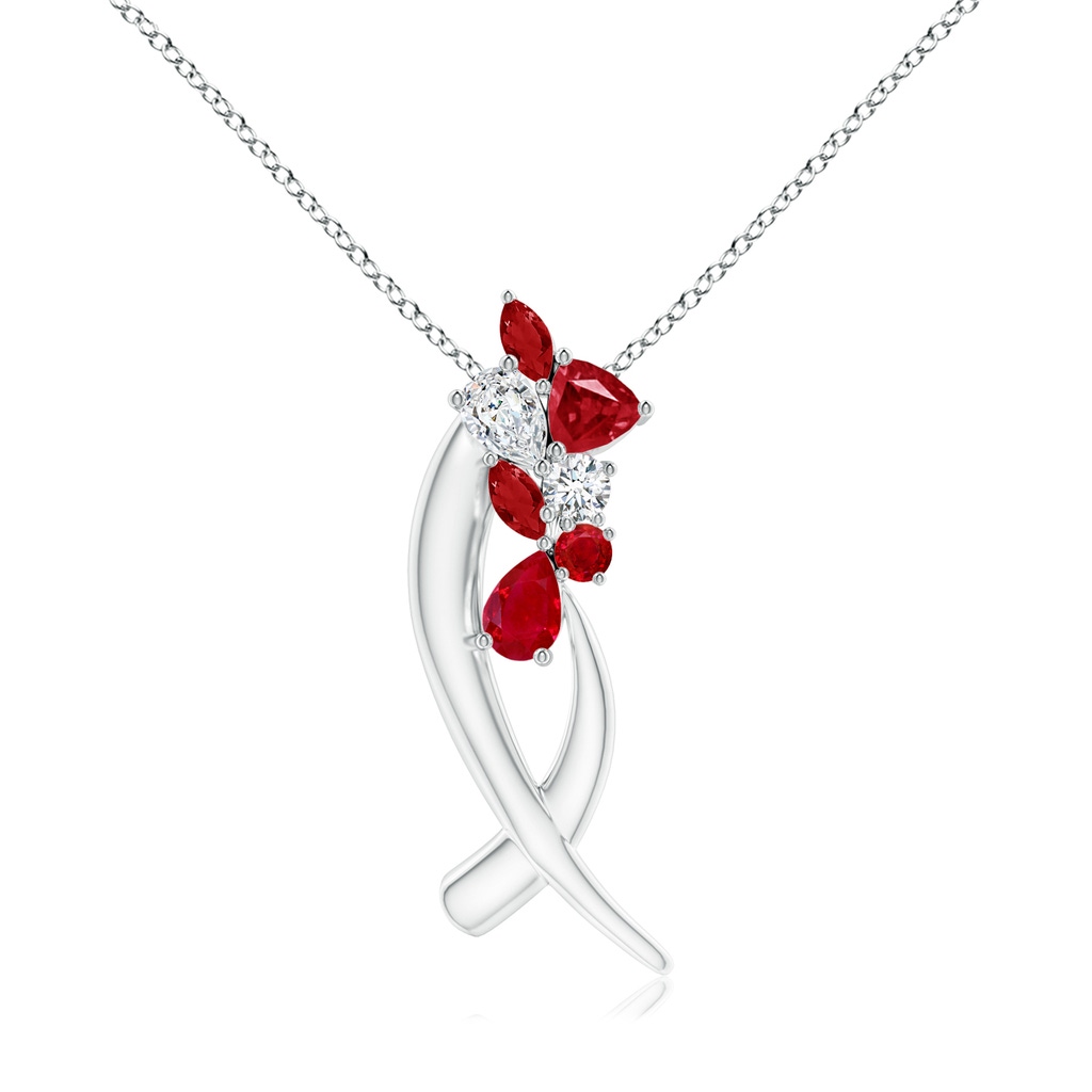 6x4mm AAA Natori x Angara Cascading Multi-Shape Ruby & Diamond Sumi Stroke Slider Pendant in White Gold