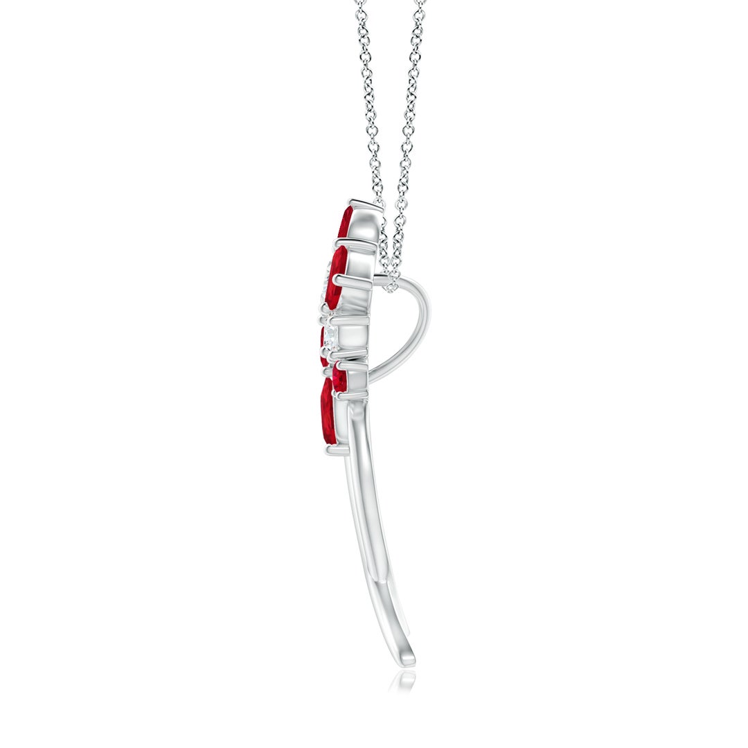 6x4mm AAA Natori x Angara Cascading Multi-Shape Ruby & Diamond Sumi Stroke Slider Pendant in White Gold - side 1