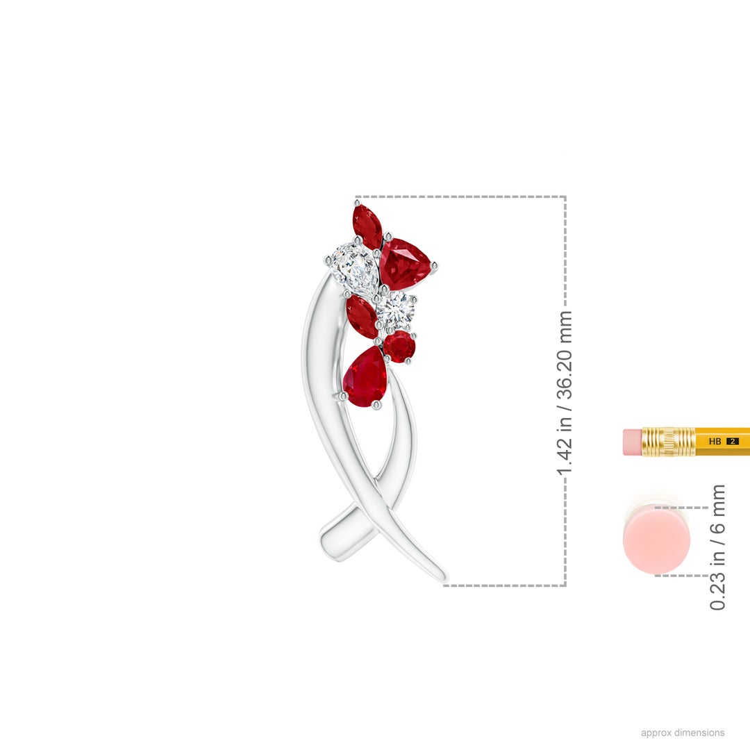 6x4mm AAA Natori x Angara Cascading Multi-Shape Ruby & Diamond Sumi Stroke Slider Pendant in White Gold - ruler