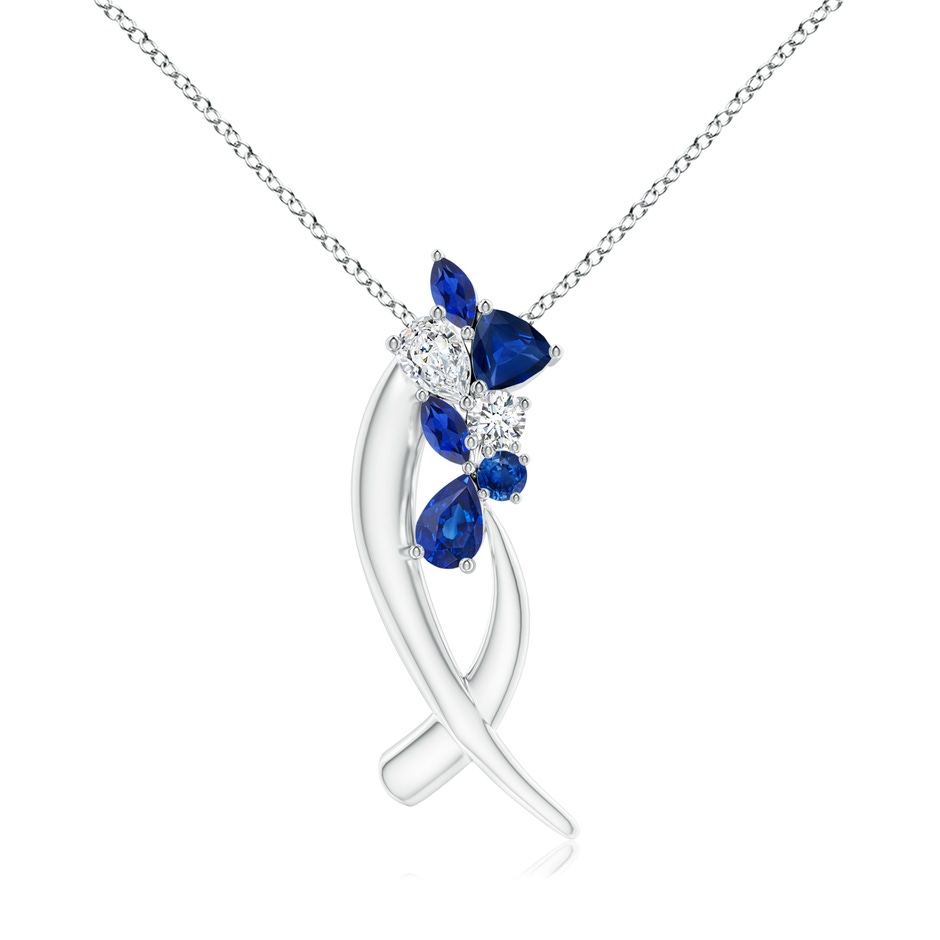 6x4mm AAA Natori x Angara Cascading Multi-Shape Sapphire & Diamond Sumi Stroke Slider Pendant in White Gold 