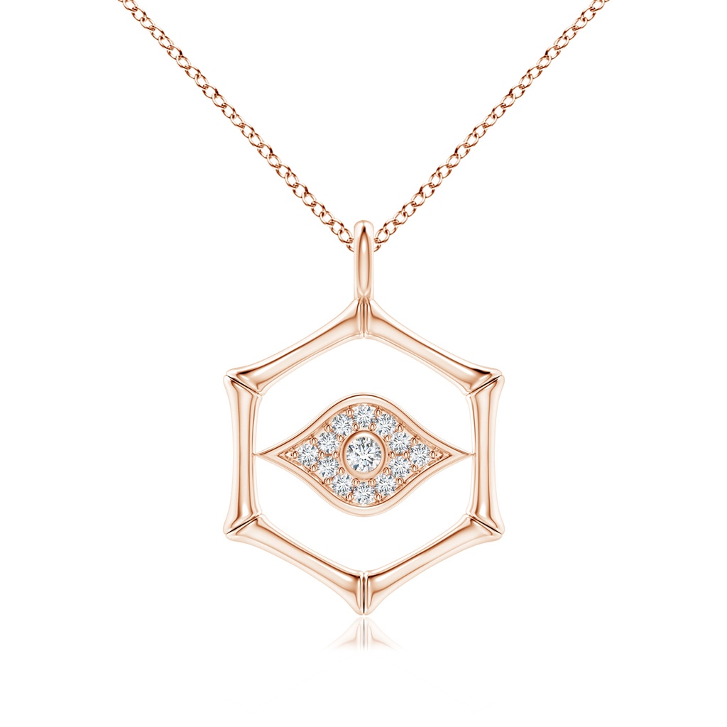 1.3mm IJI1I2 Natori x Angara Hexagonal Indochine Bamboo Evil Eye Pendant with Diamond in Rose Gold