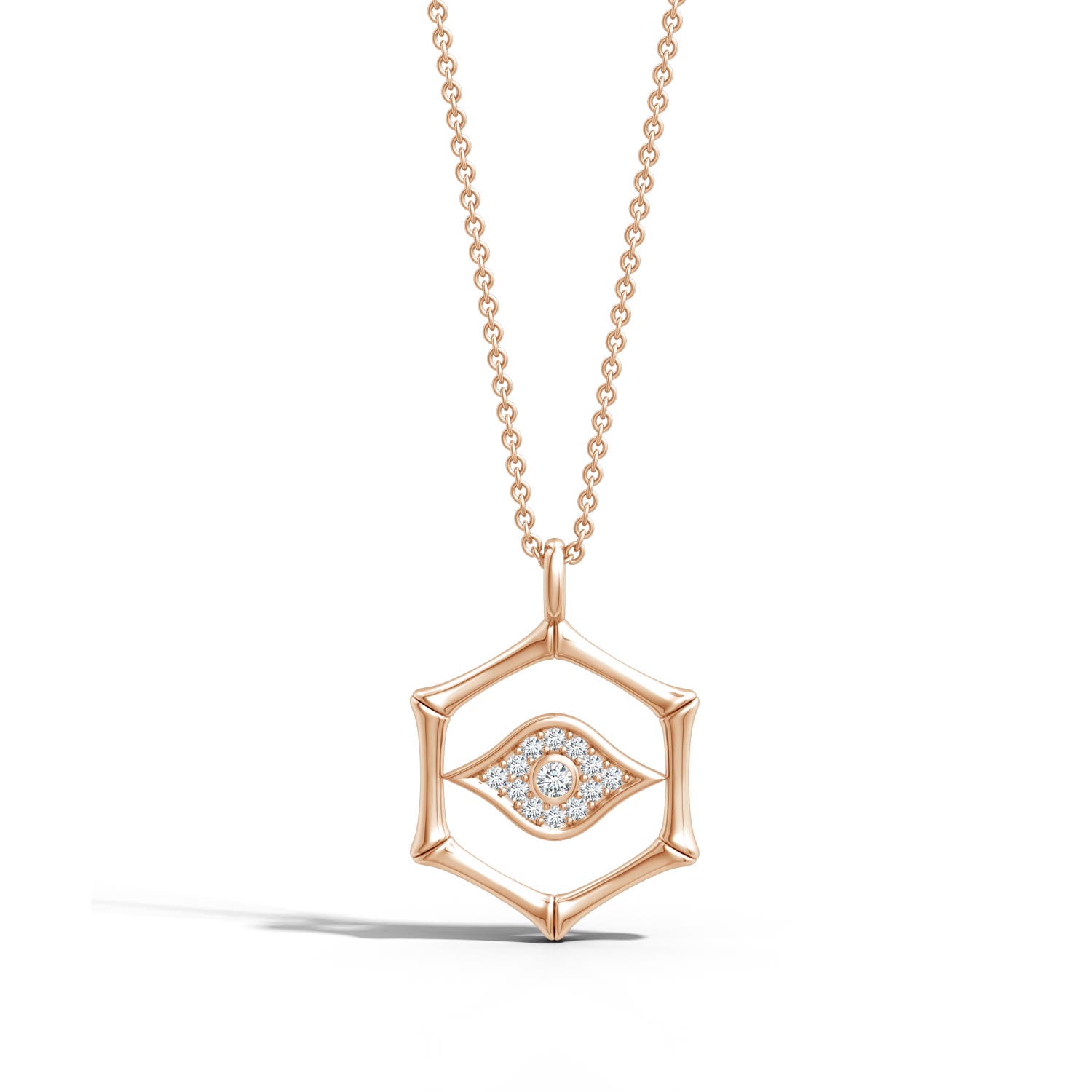 1.3mm IJI1I2 Natori x Angara Hexagonal Indochine Bamboo Evil Eye Pendant with Diamond in Rose Gold - lifestyle 4