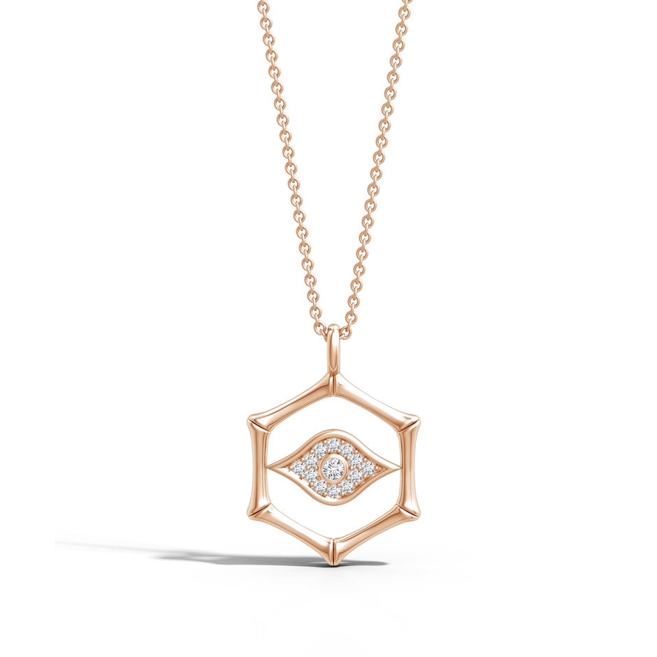 1.3mm IJI1I2 Natori x Angara Hexagonal Indochine Bamboo Evil Eye Pendant with Diamond in Rose Gold lifestyle