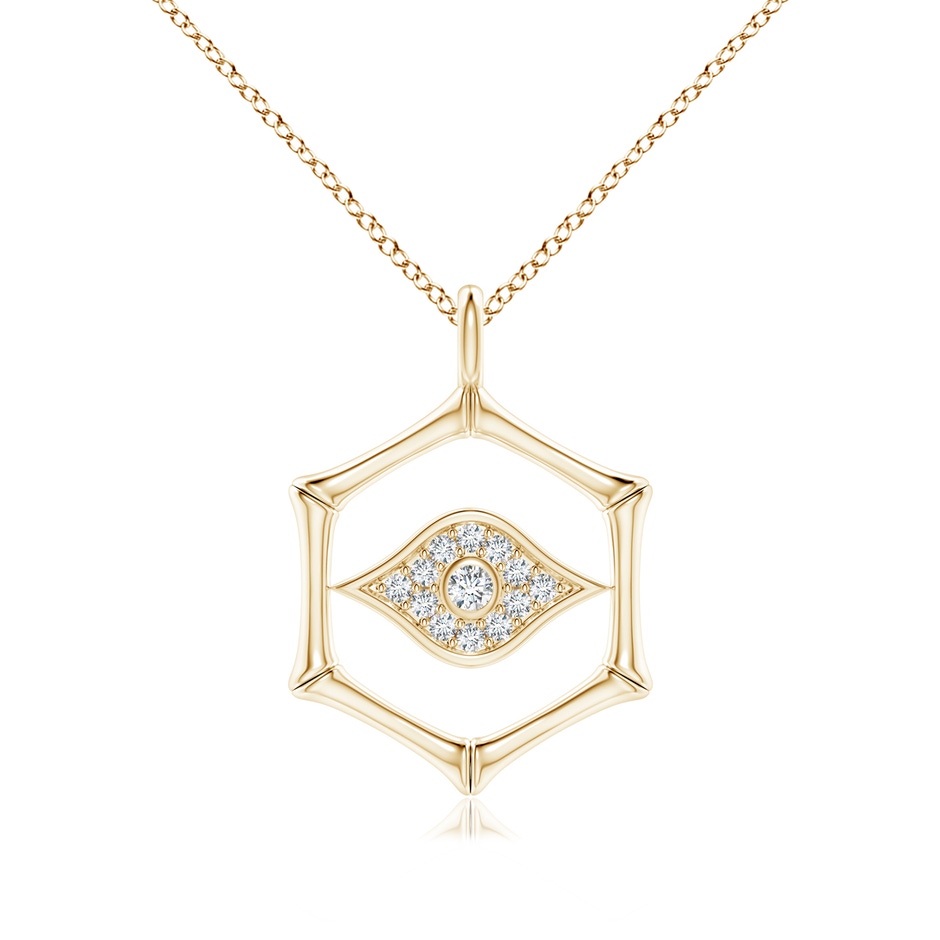 1.3mm IJI1I2 Natori x Angara Hexagonal Indochine Bamboo Evil Eye Pendant with Diamond in Yellow Gold 