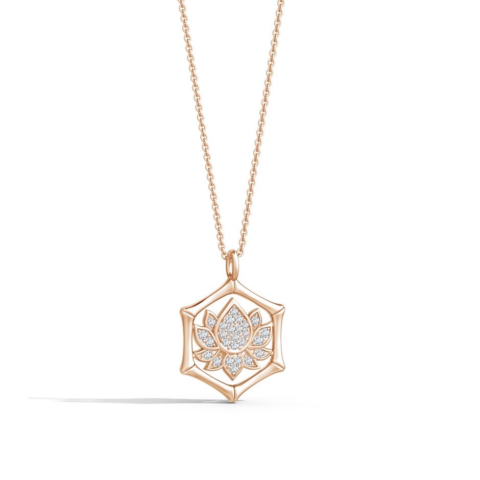 1mm IJI1I2 Natori x Angara Hexagonal Indochine Bamboo Lotus  Pendant with Diamond in Rose Gold lifestyle