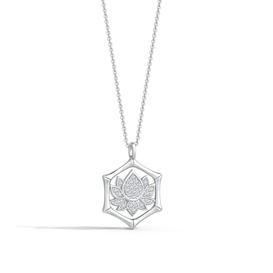 1mm IJI1I2 Natori x Angara Hexagonal Indochine Bamboo Lotus  Pendant with Diamond in White Gold lifestyle