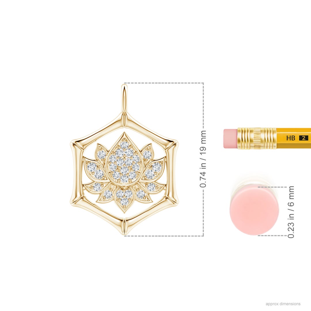 1mm IJI1I2 Natori x Angara Hexagonal Indochine Bamboo Lotus  Pendant with Diamond in Yellow Gold - ruler