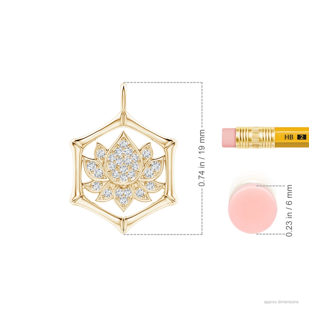 1mm IJI1I2 Natori x Angara Hexagonal Indochine Bamboo Lotus  Pendant with Diamond in Yellow Gold Ruler