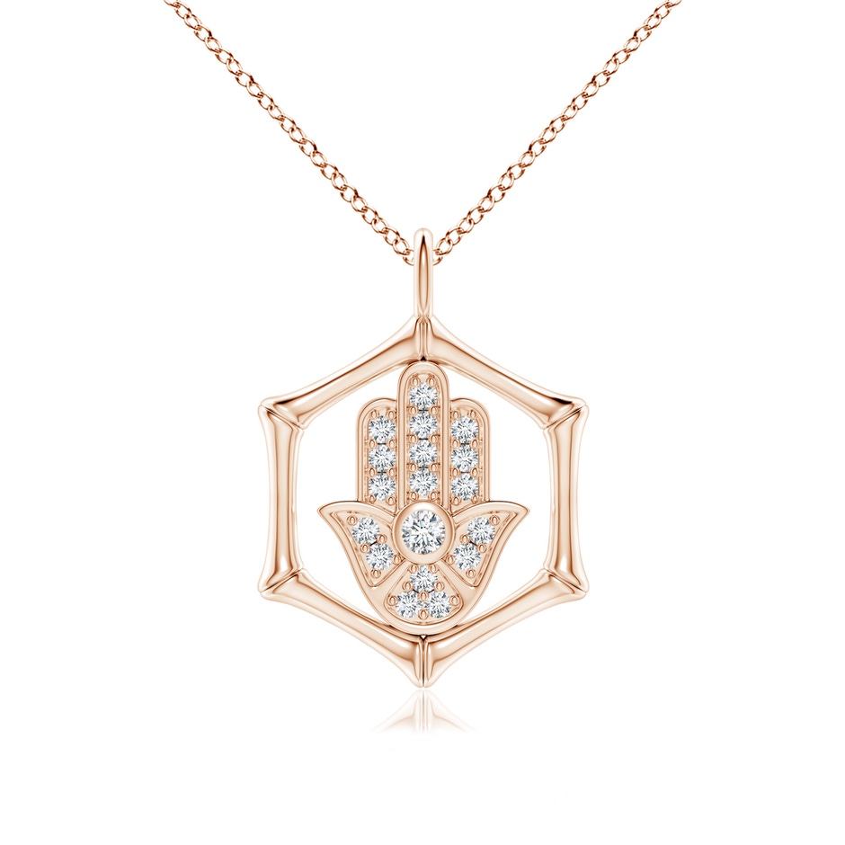 1.5mm IJI1I2 Natori x Angara Hexagonal Indochine Bamboo Hamsa Pendant with Diamond in Rose Gold 