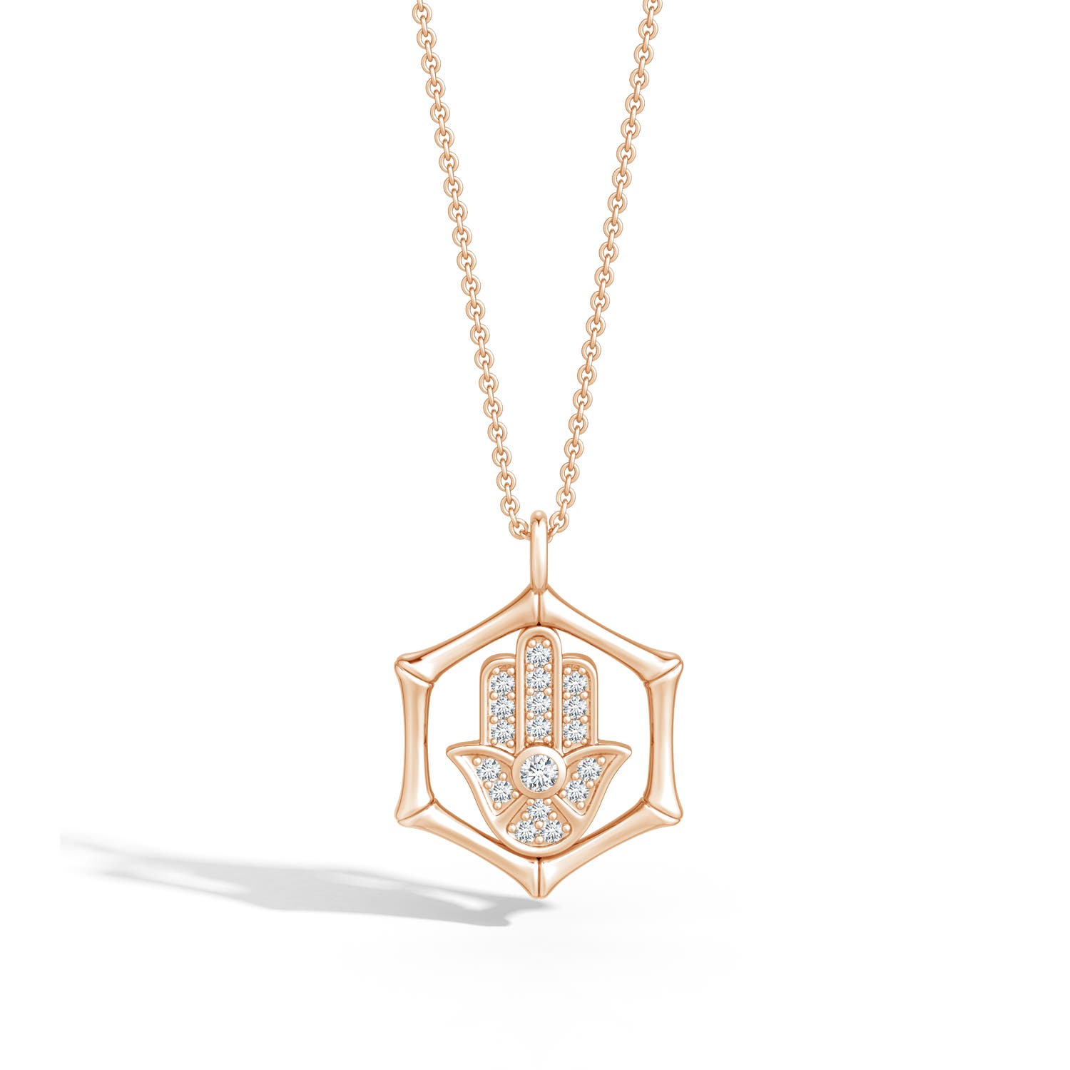 1.5mm IJI1I2 Natori x Angara Hexagonal Indochine Bamboo Hamsa Pendant with Diamond in Rose Gold - lifestyle 4